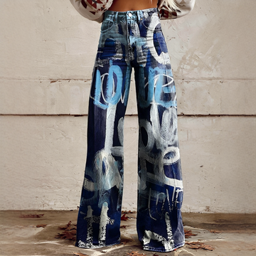 Shelley - Casual Wide Leg Patterned Jeans