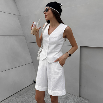 Ruth - Simple Sleeveless Vest Short Set