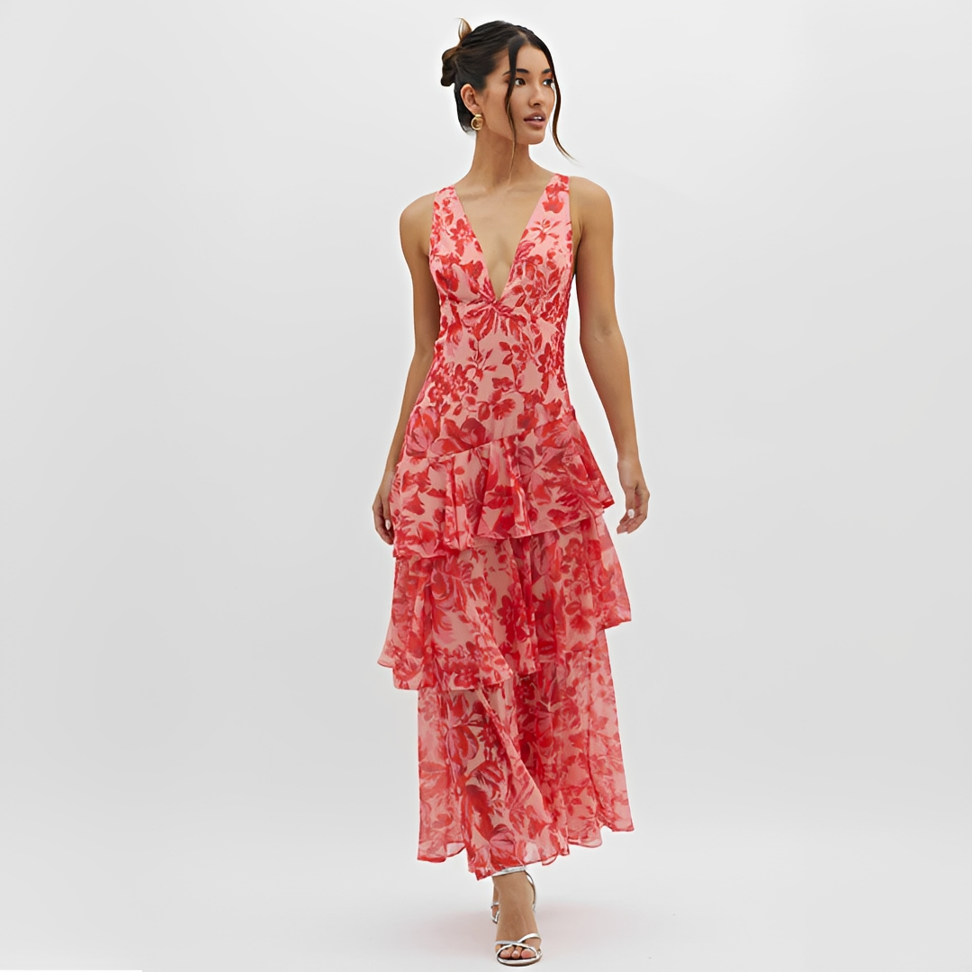 Faye - Stylish Flowing Backless V-Neck Dress