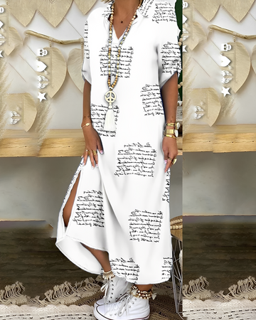 Marita - Chic V-Neck and Slit Midi Dress