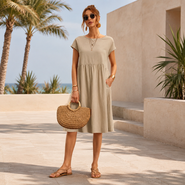 Shamzi - Stylish Round-Neck Midi Dress