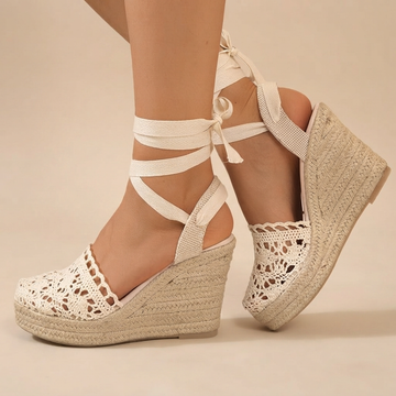 Jeanede - Trendy Wedge Heel Lace-Up Sandals