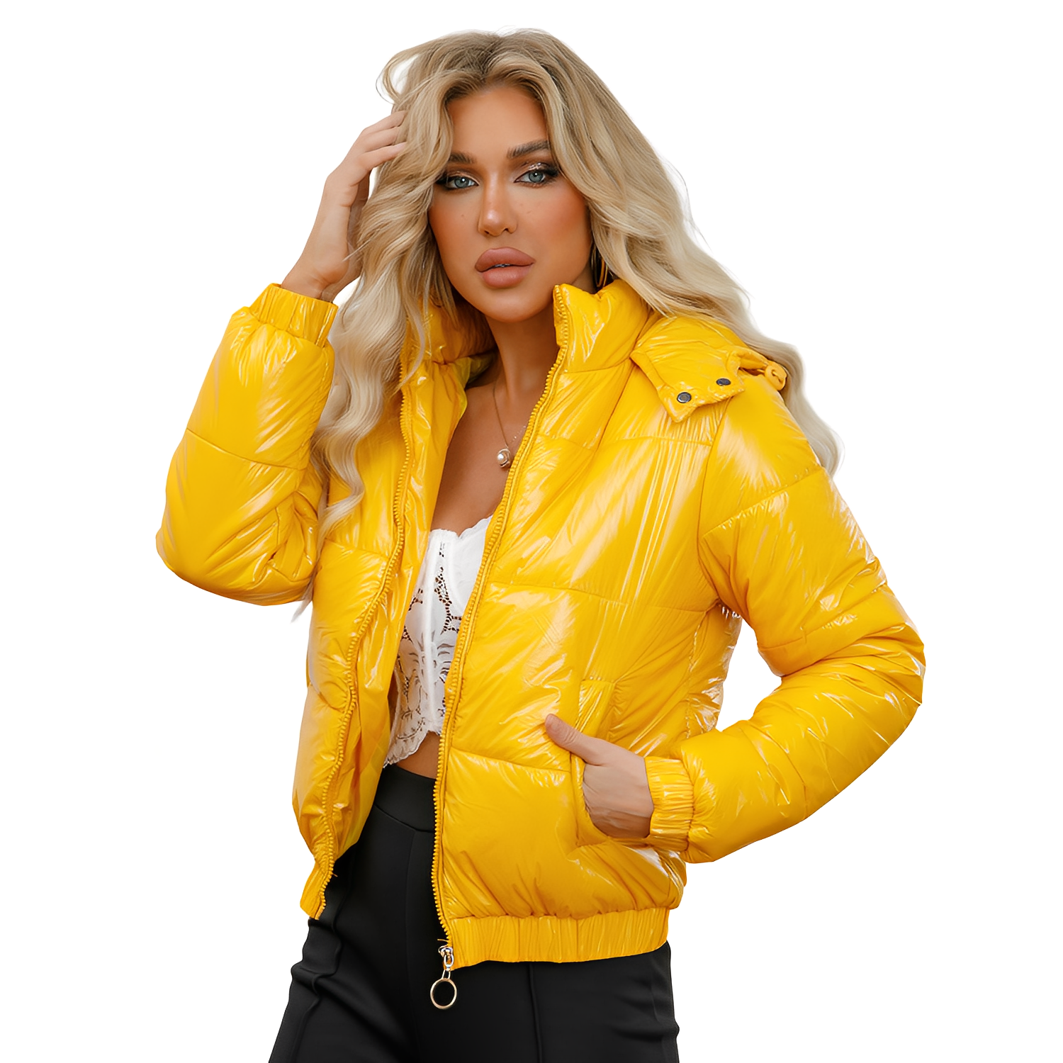 Yazmin - A thick, shiny women's jacket with hood