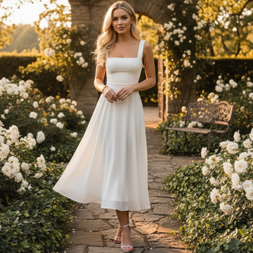 Daniela - Chic Square Neck Midi Dress