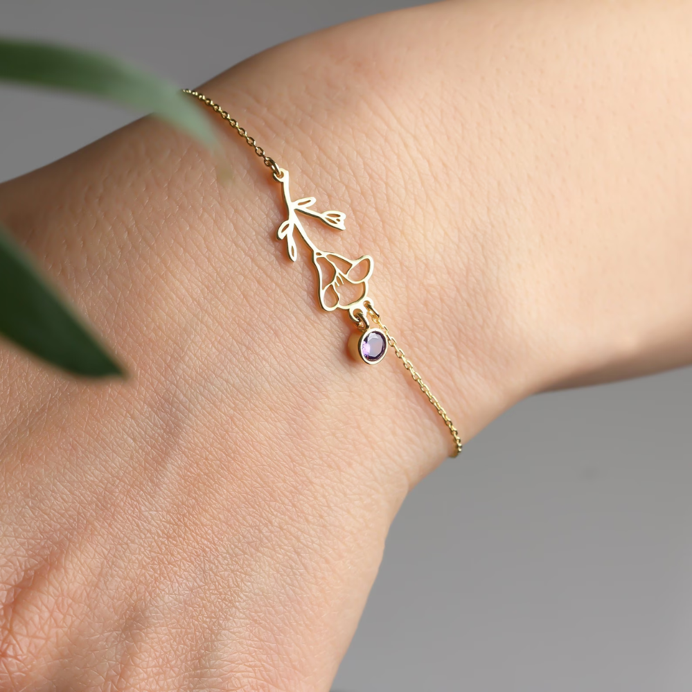 Birthday Flower Bracelet - Bracelet with Birthstone and Flower