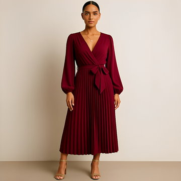 Naomi - Stylish Pleated Cross V-Neck Dress