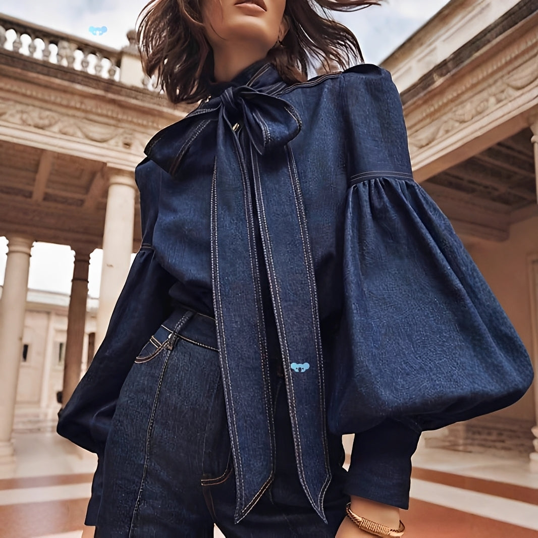 Jodie - Stylish Bow Denim Blouse