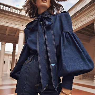 Jodie - Stylish Bow Denim Blouse