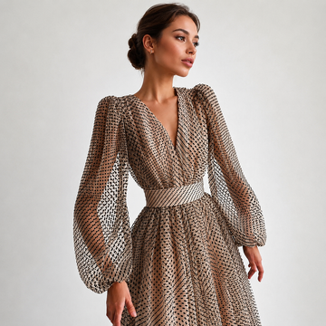 Emina - Stylish Long Sleeve V-Neck Dress