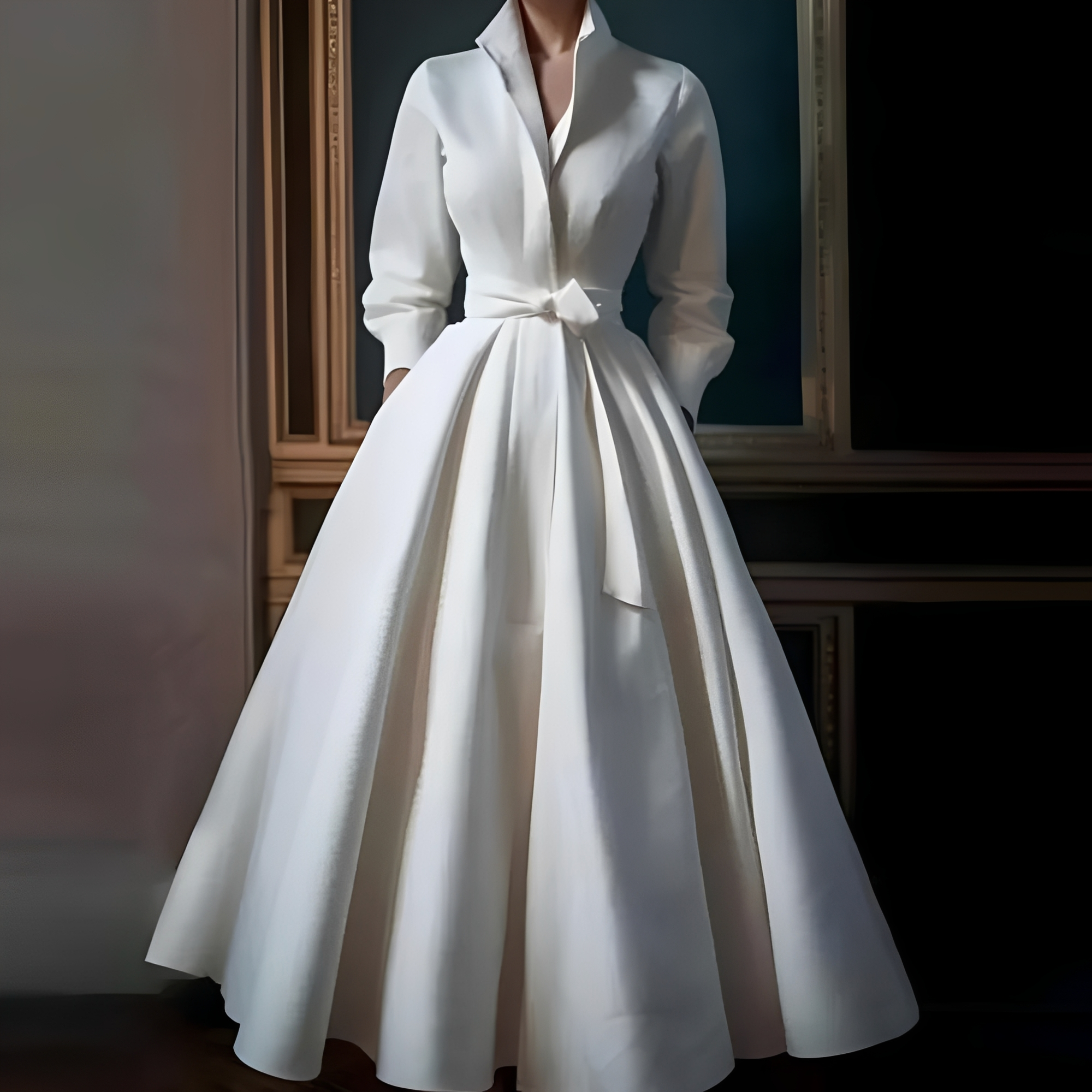 Megan - Elegant Long Dress with Tie Belt for Women
