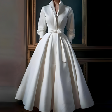 Megan - Elegant Long Dress with Tie Belt for Women
