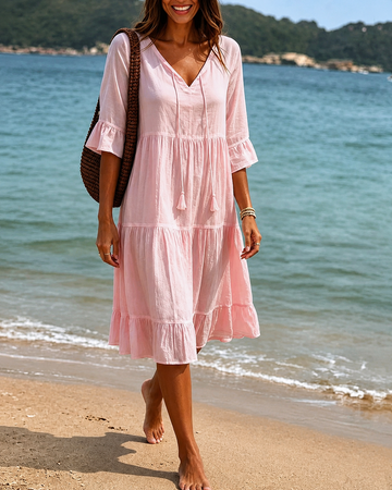 Lorraine - Sophisticated V-Neck Midi Dress
