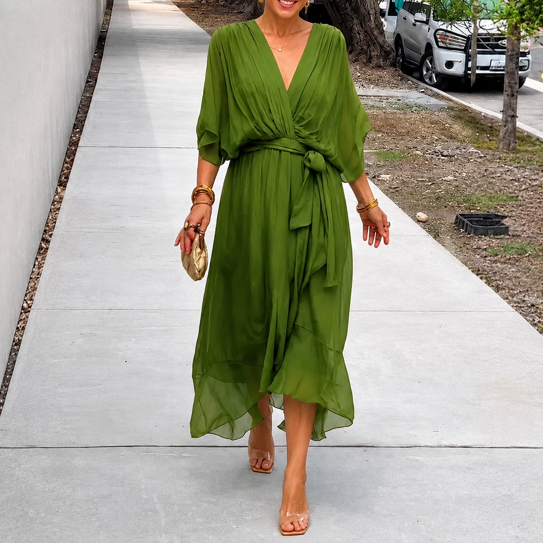 Jescah - Sophisticated Batwing Sleeve Dress