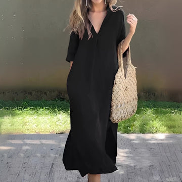 Lucie - Women's casual dress with V-neck and relaxed fit