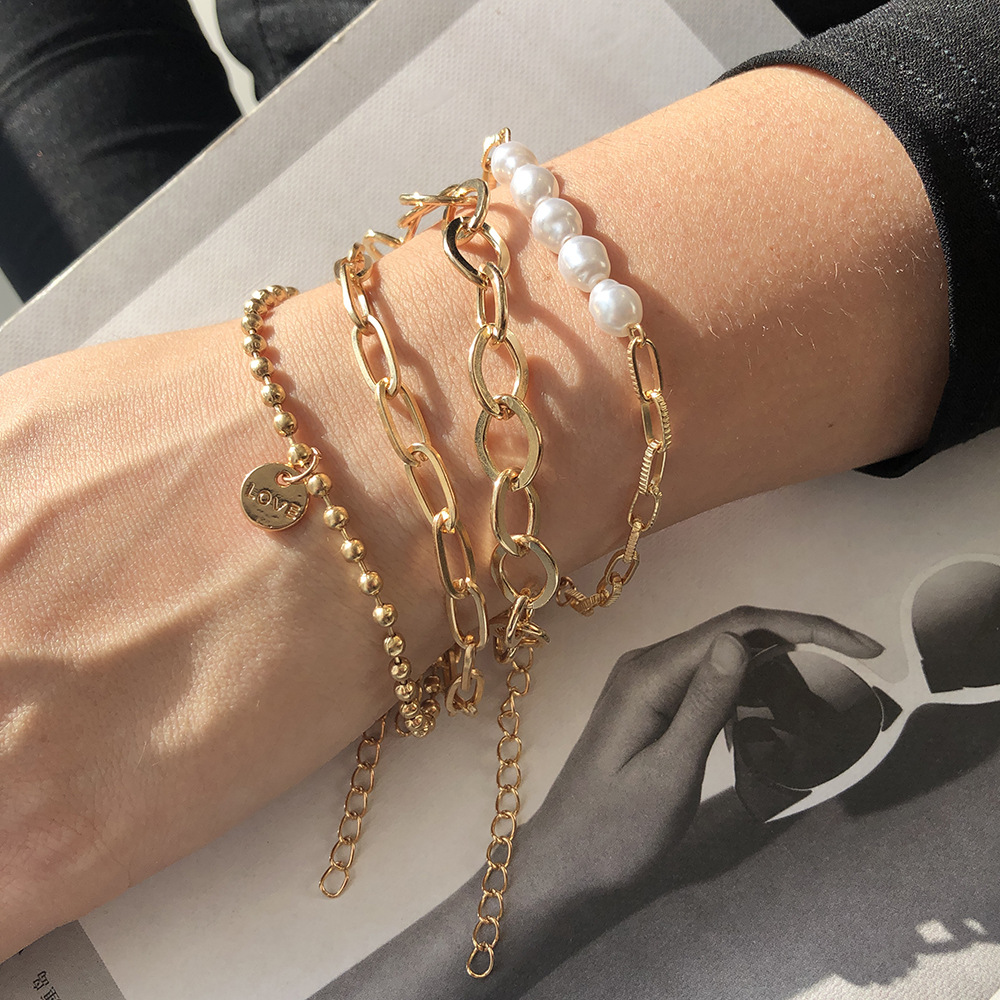 Golden Pearl Bracelet Set of 3 Pieces - Great Chain Set