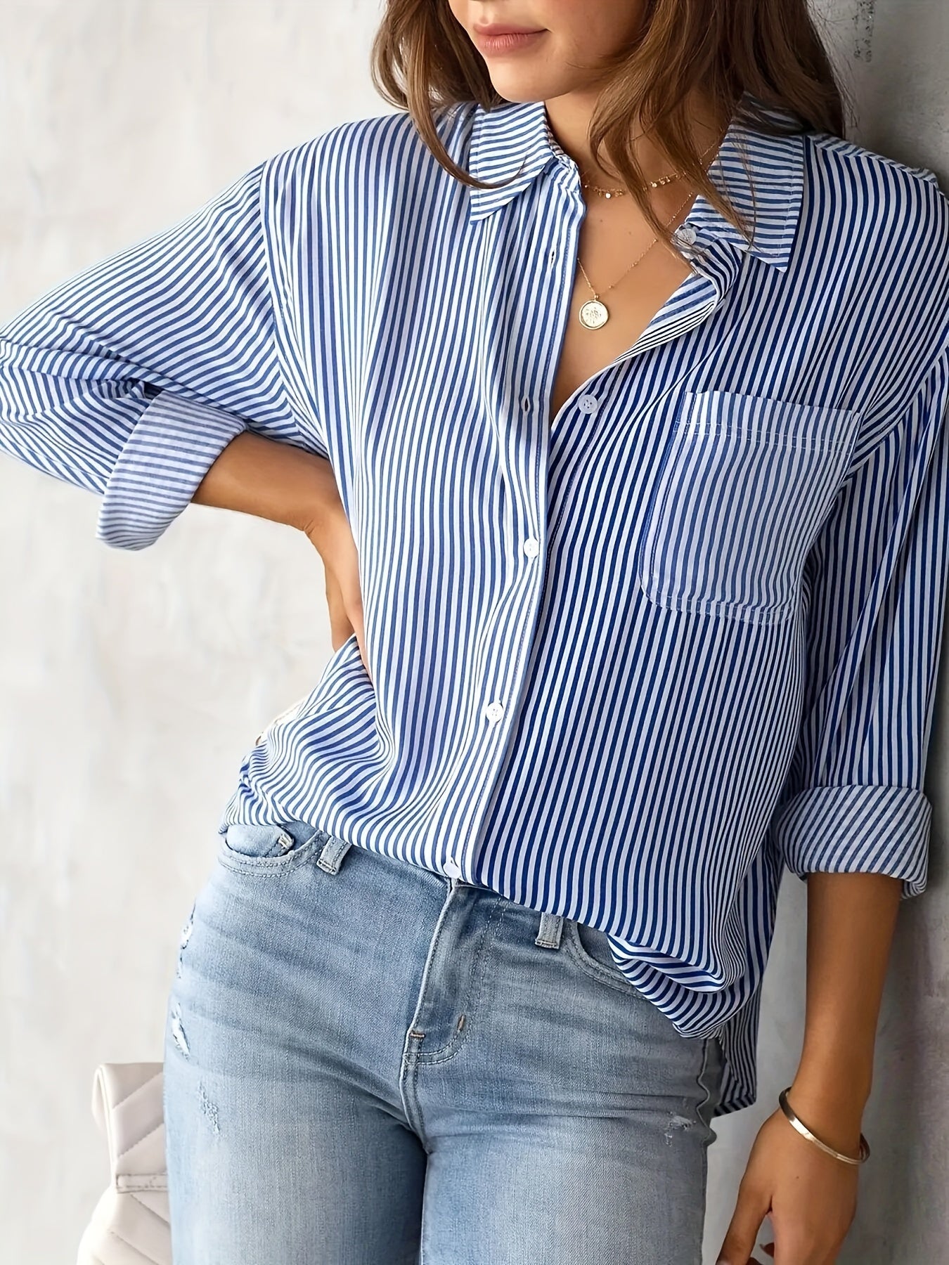 Nancy - Casual, long-sleeve, striped shirt for women