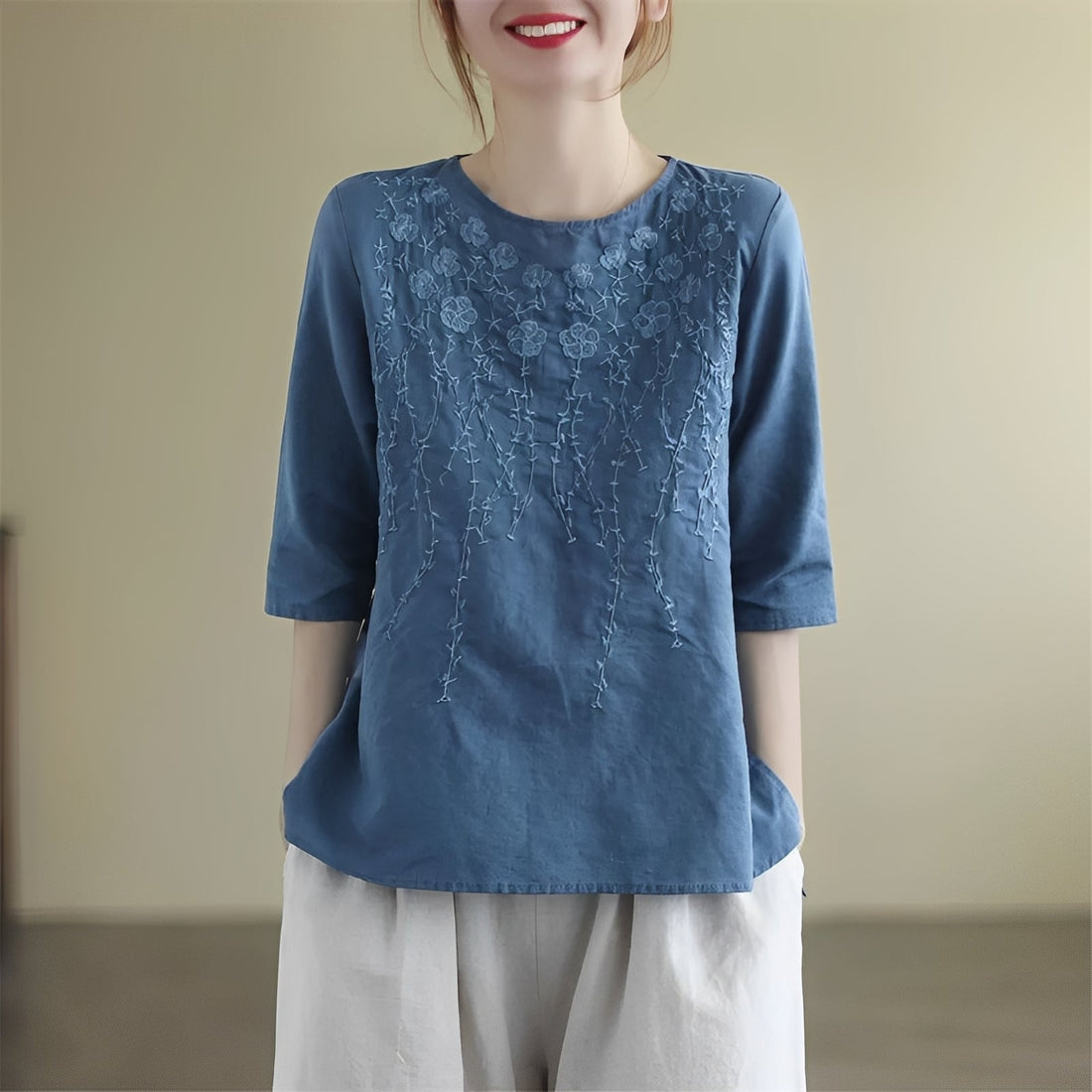 Amelia - Stylish embroidered blouses with half sleeves for women