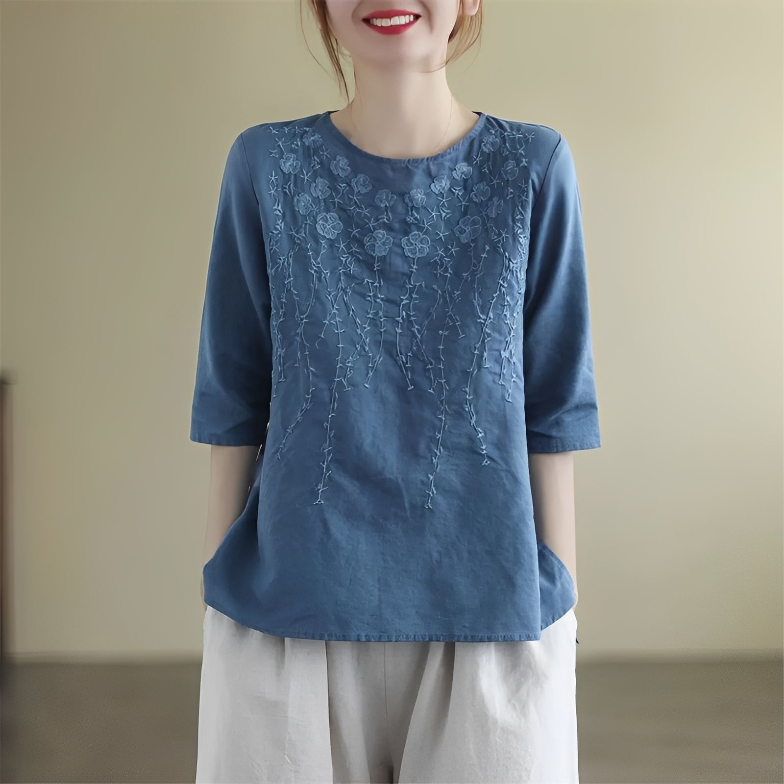 Amelia - Stylish embroidered blouses with half sleeves for women