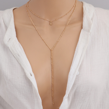Retro clavicle chain - Long pearl chain