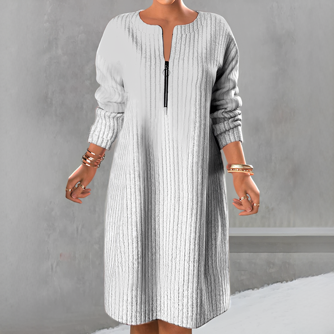 Marion - Trendy Long Sleeve Zipper Dress