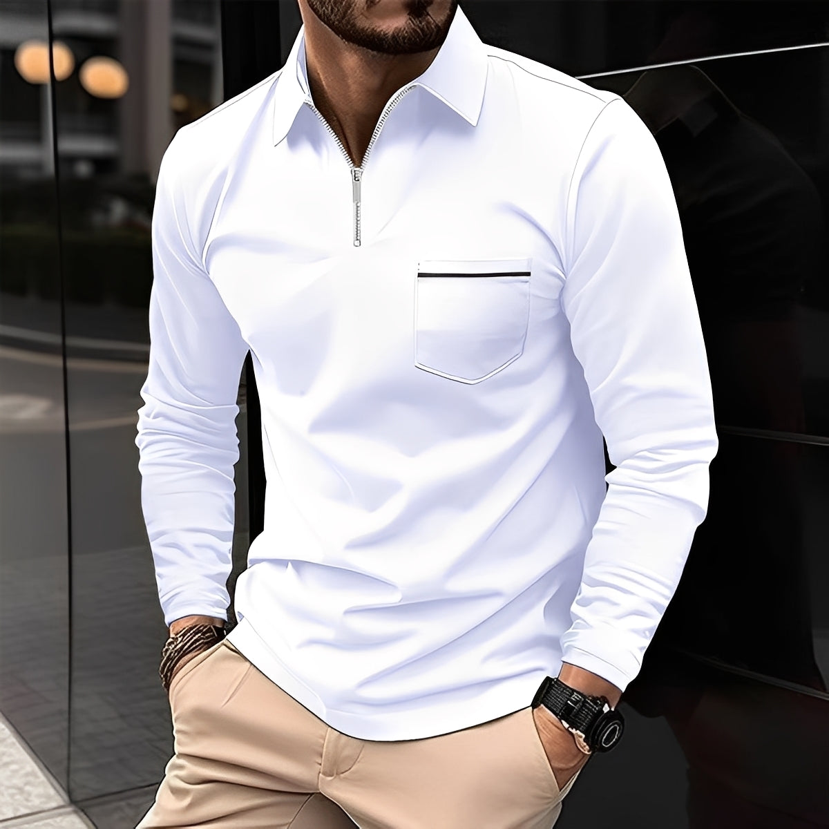 Florent - Long-Sleeve Men's Polo Shirt with Zipper