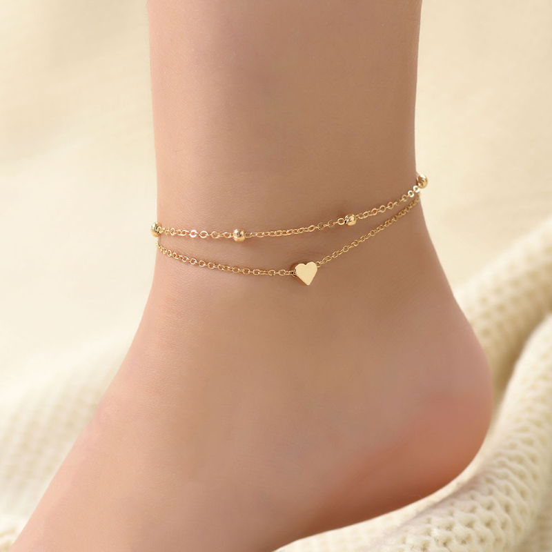 Mini heart-shaped ankle bracelet - Double layer love bracelet