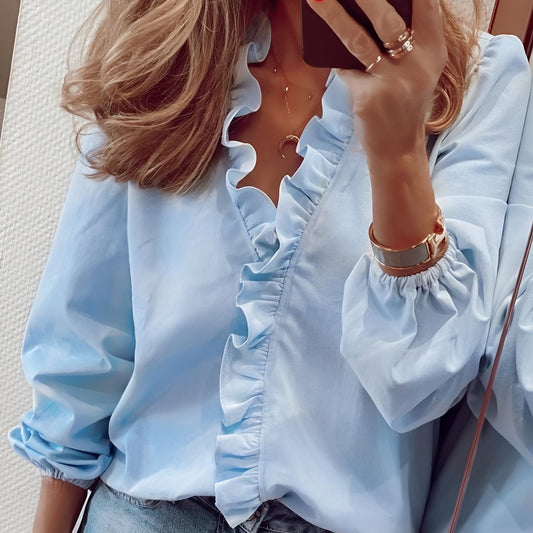 Martha - Stylish ruffle blouse with V-neck for women