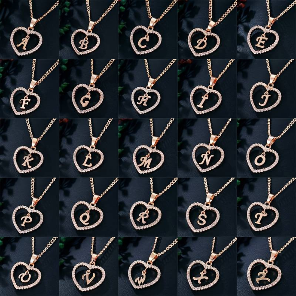 Heart Initial Crystal Necklace - Necklace with Heart Initial Pendant
