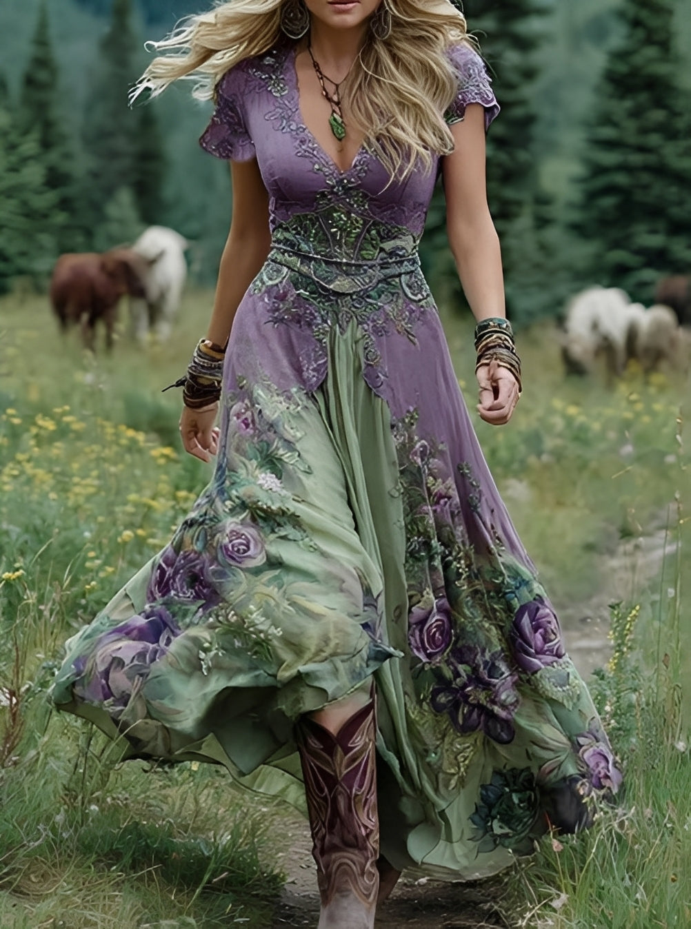 Erica - Stylish maxi dress with floral pattern for women