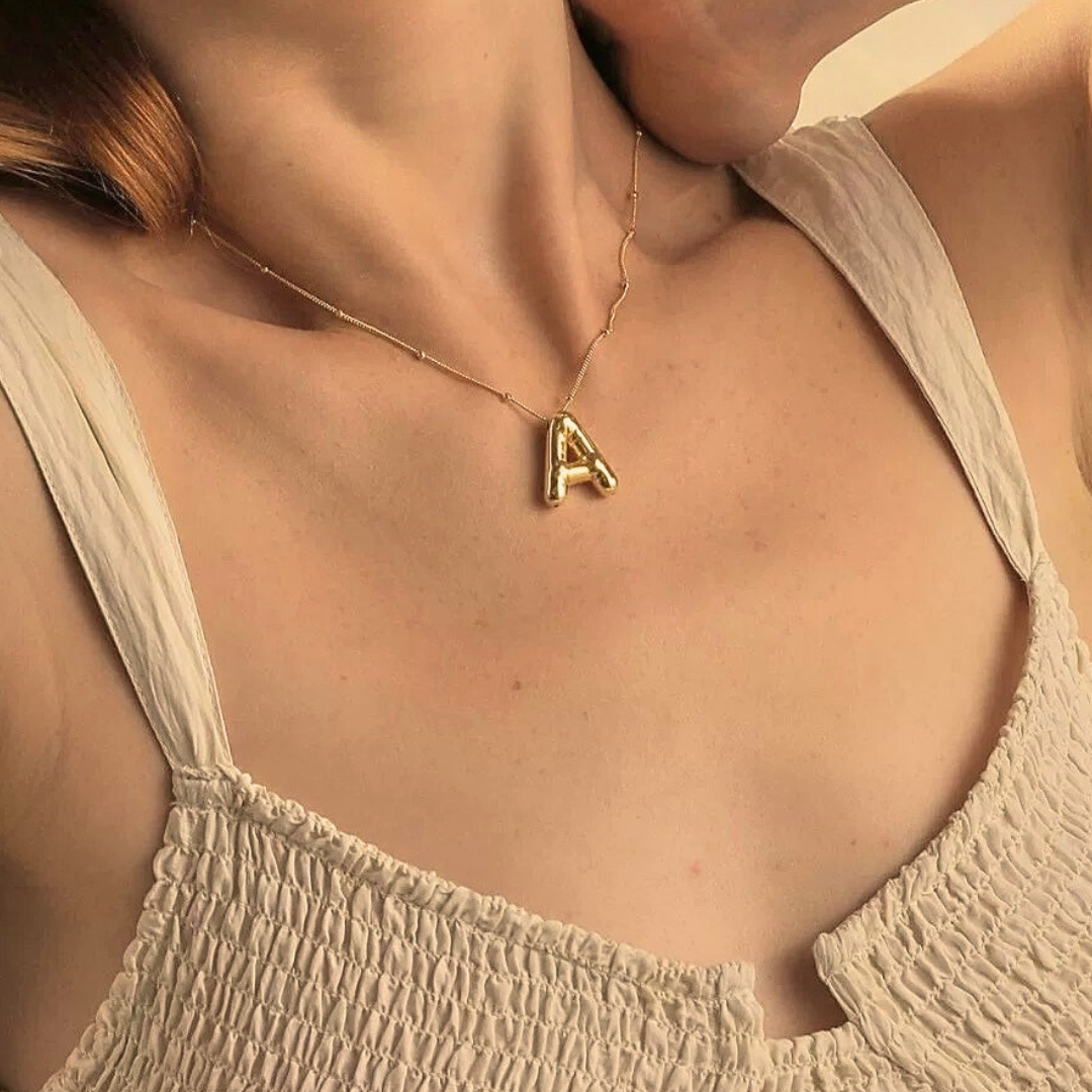 Gold Balloon Initial Necklace