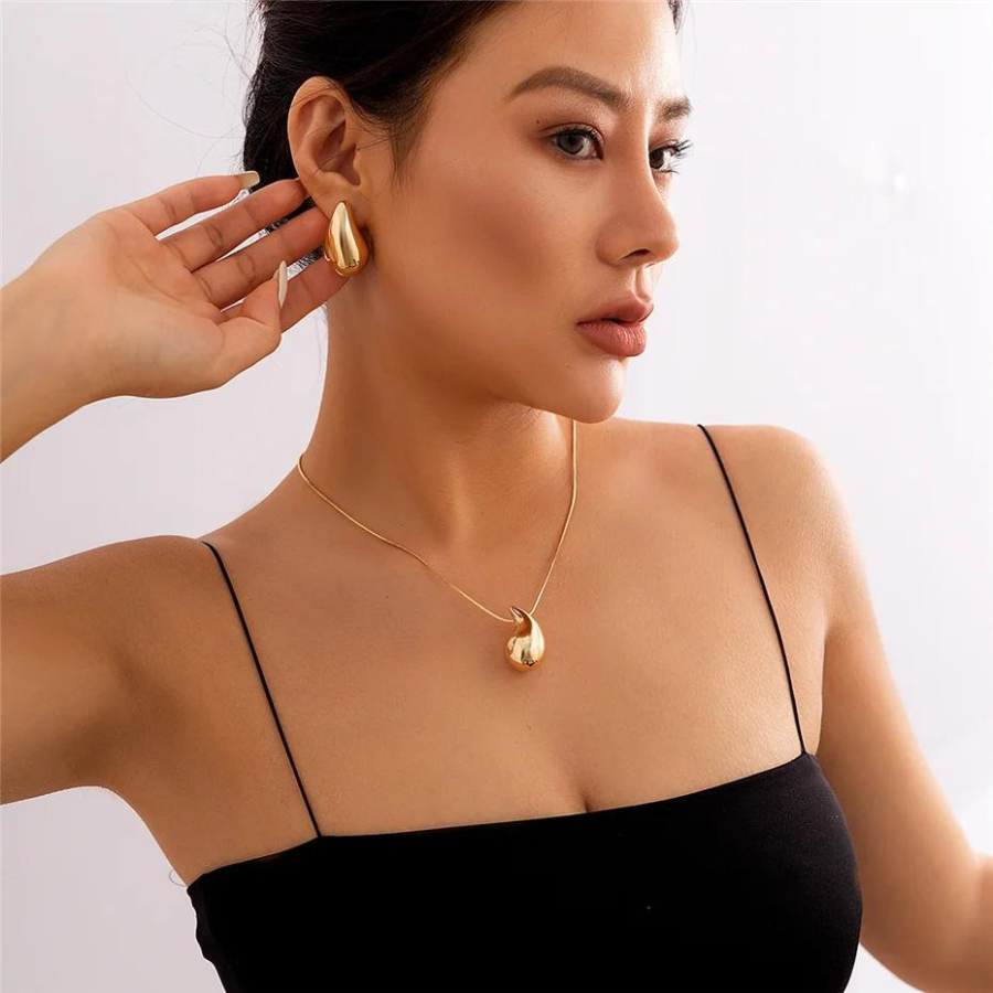 Large Water Drop Necklace - Gold Necklace with Water Drop Pendant