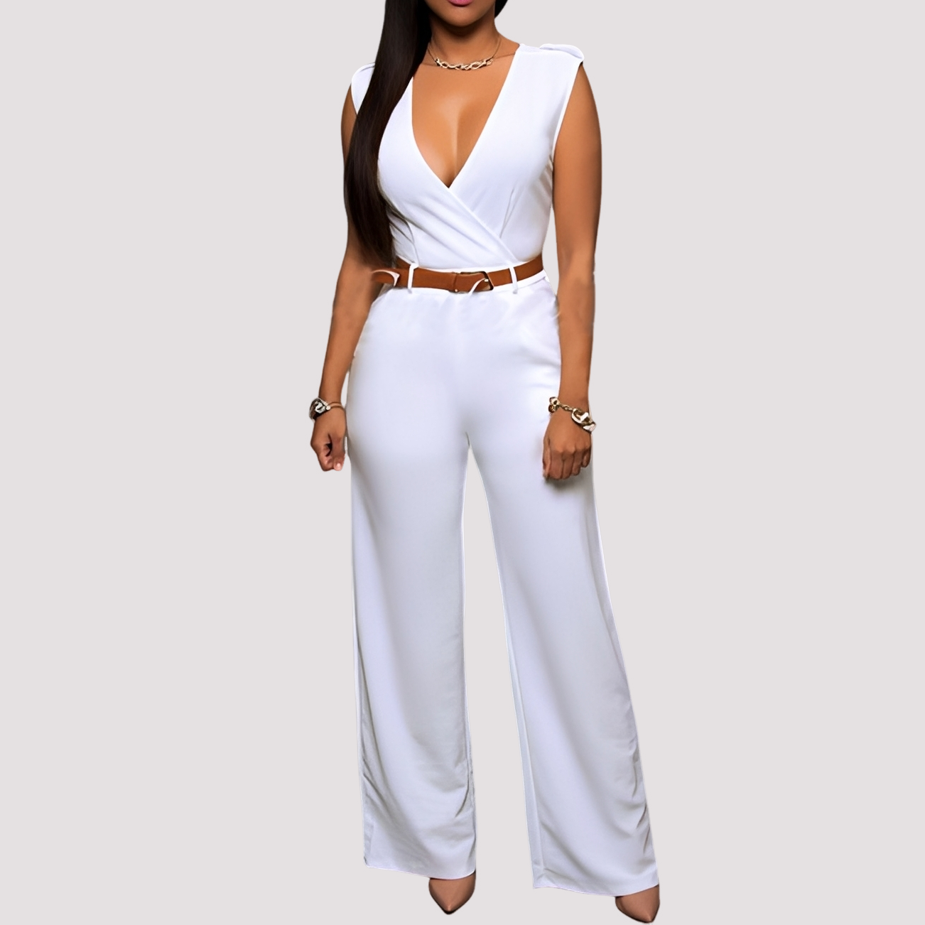 Esther - Elegant belted jumpsuit for women