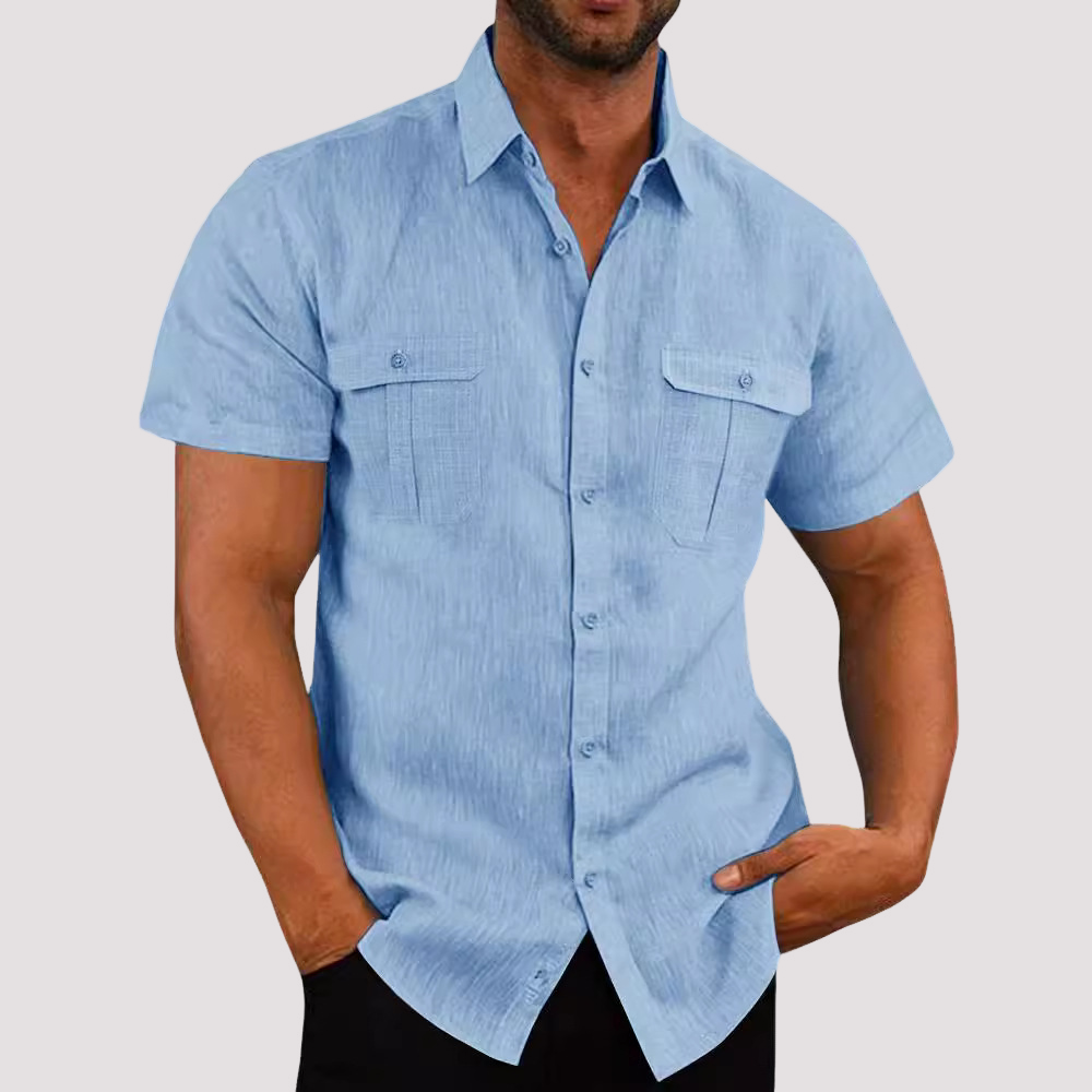 Aaron - Stylish short-sleeve shirt with button placket for men