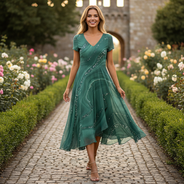 Eliana - Sophisticated V-Neck Dress