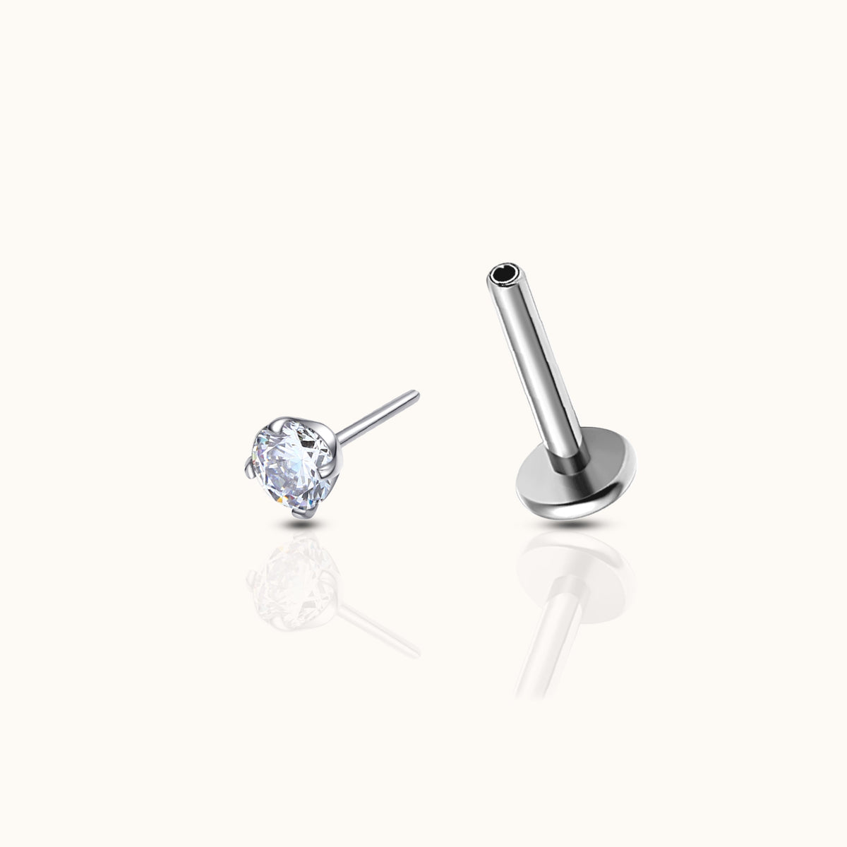 Flat Back Earrings Without Thread of 2 mm with CZ
