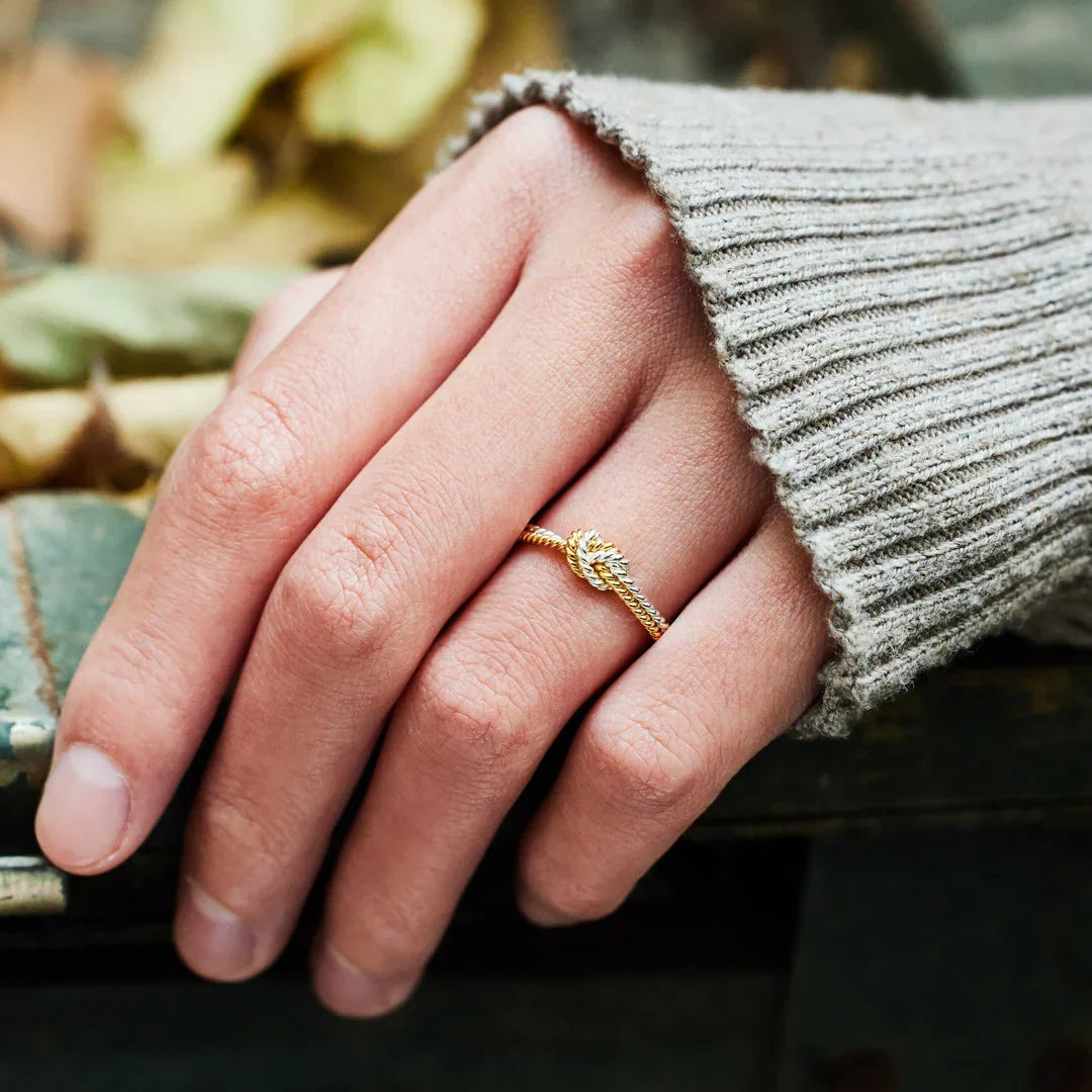 Mother and Daughter Link Ring - Ring with 2 Strings and Knot