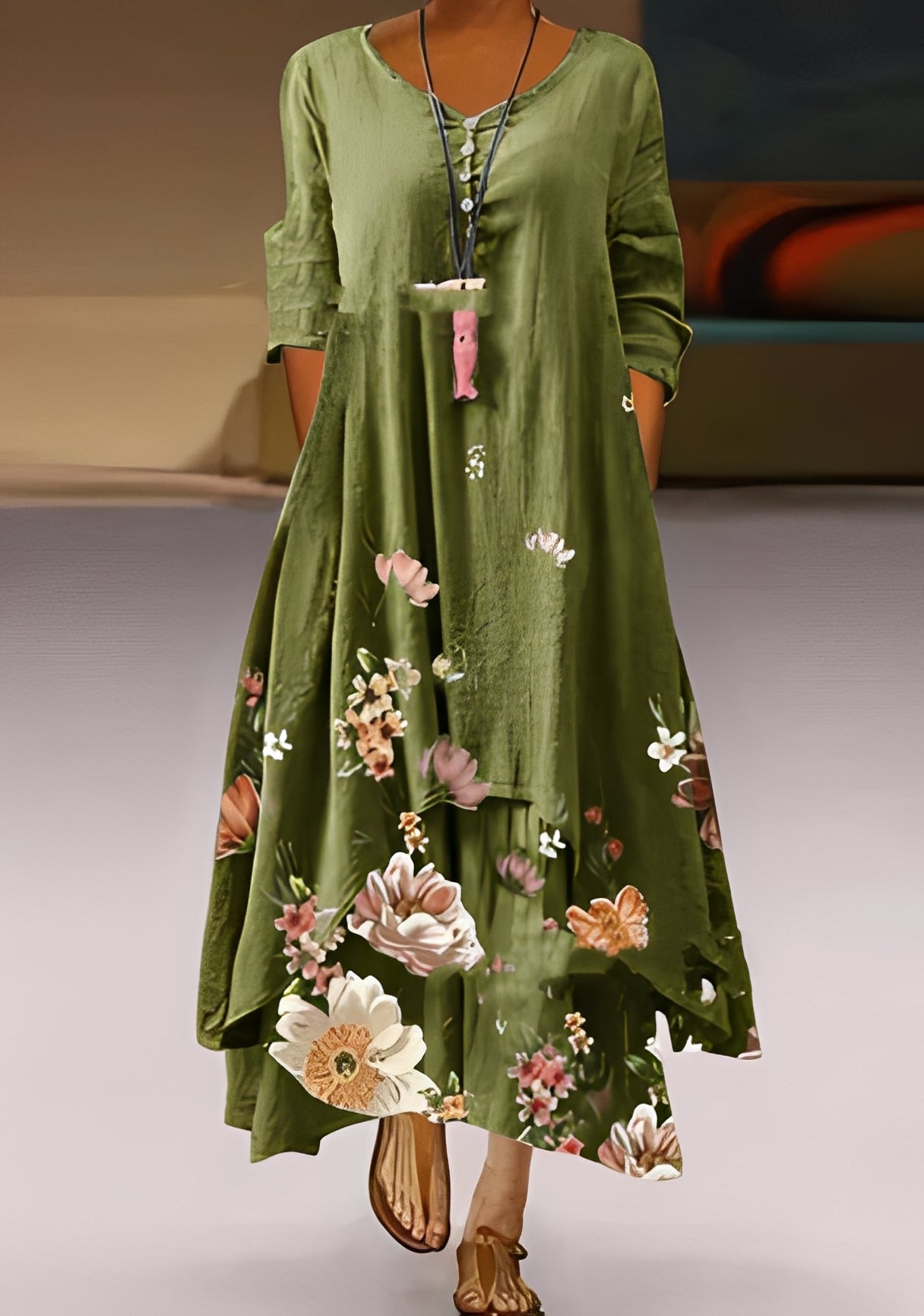 Belle - Stylish, loose-fitting dress with print for women