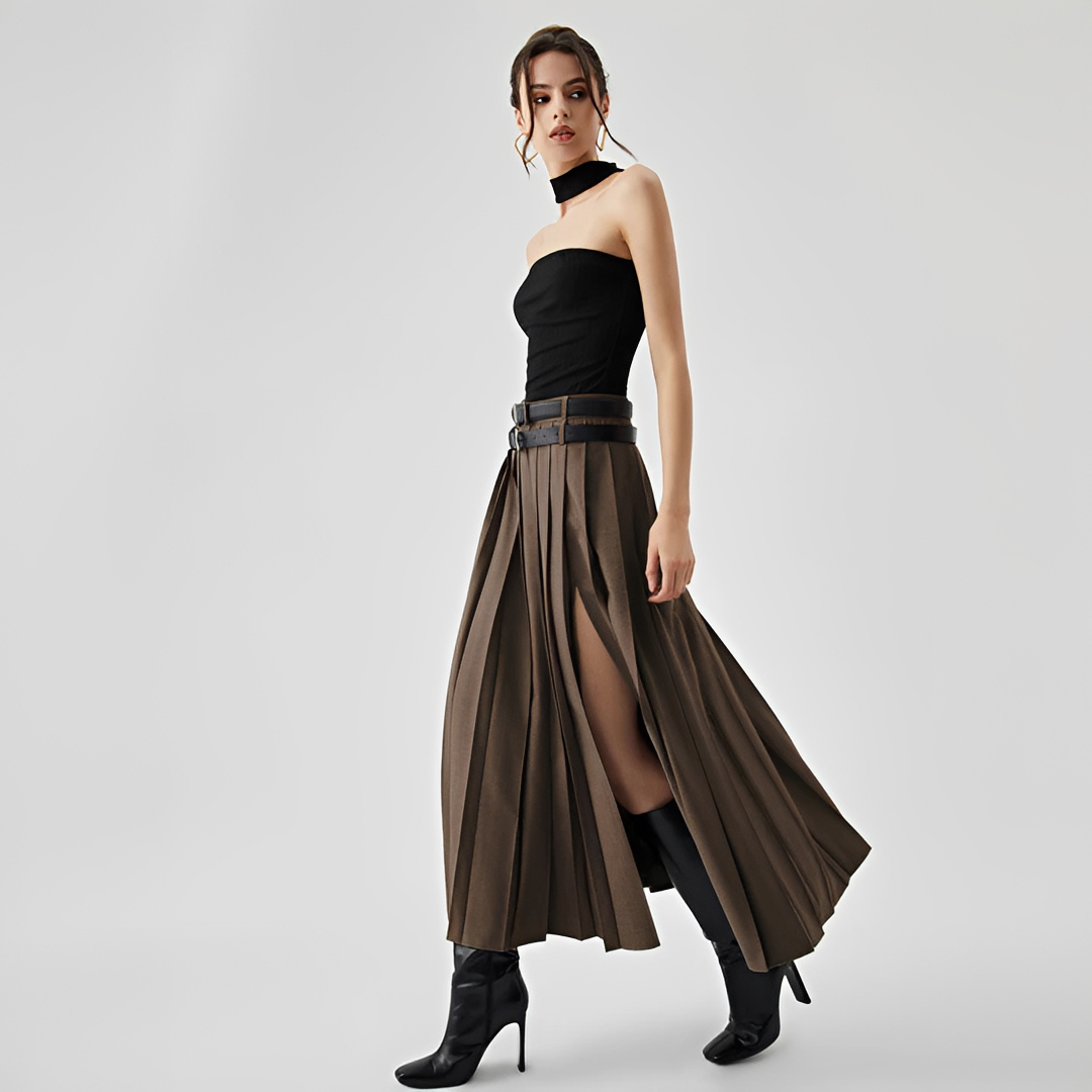 Odette - Long Pleated Skirt with Slit