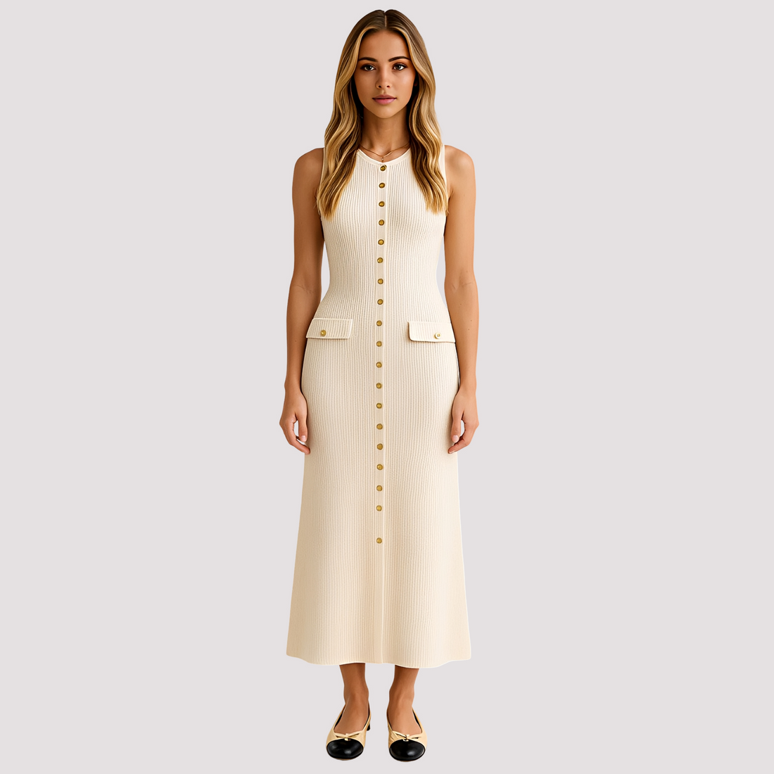 Jorja - Sophisticated Midi Dress with Buttons