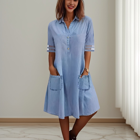 Sandra - Stylish denim mini dress with side pockets for women