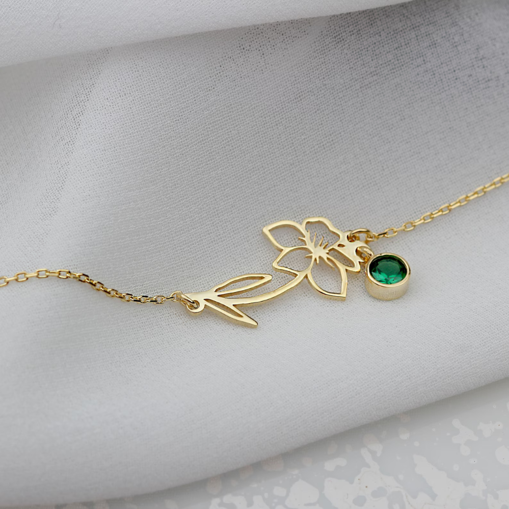 Birthday Flower Bracelet - Bracelet with Birthstone and Flower