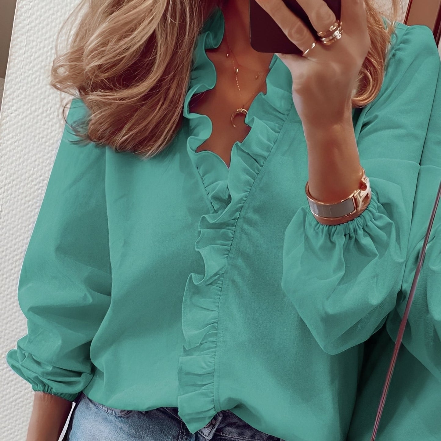 Martha - Stylish ruffle blouse with V-neck for women