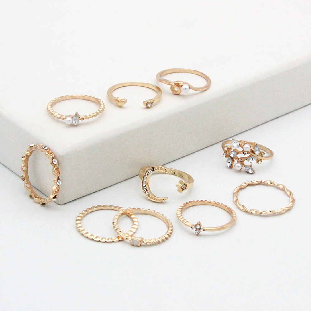 Moon and Star - Fashion Ring Set of 10 Pieces