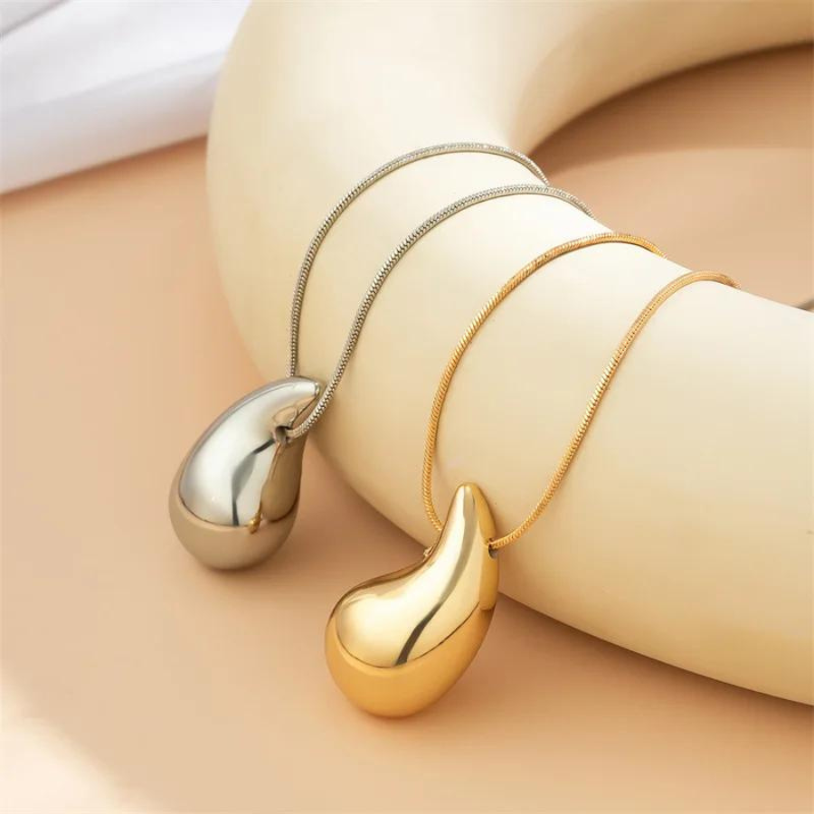 Large Water Drop Necklace - Gold Necklace with Water Drop Pendant