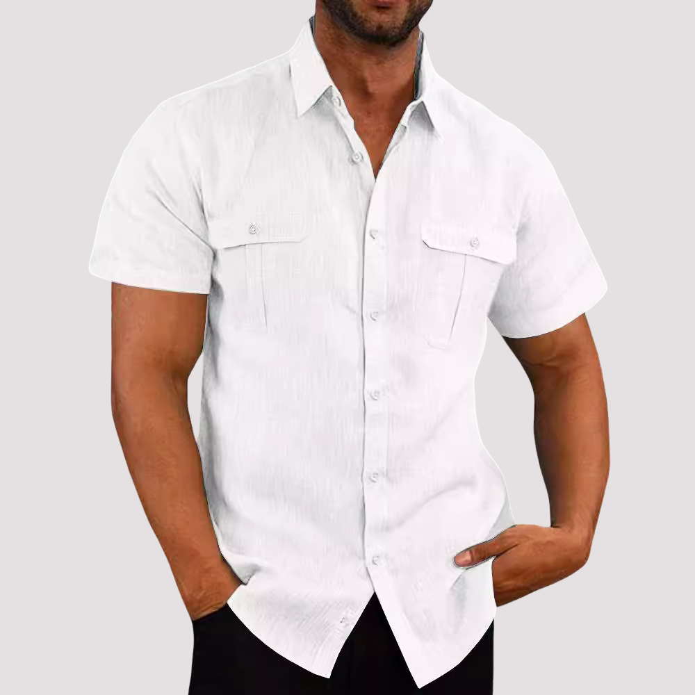 Aaron - Stylish short-sleeve shirt with button placket for men