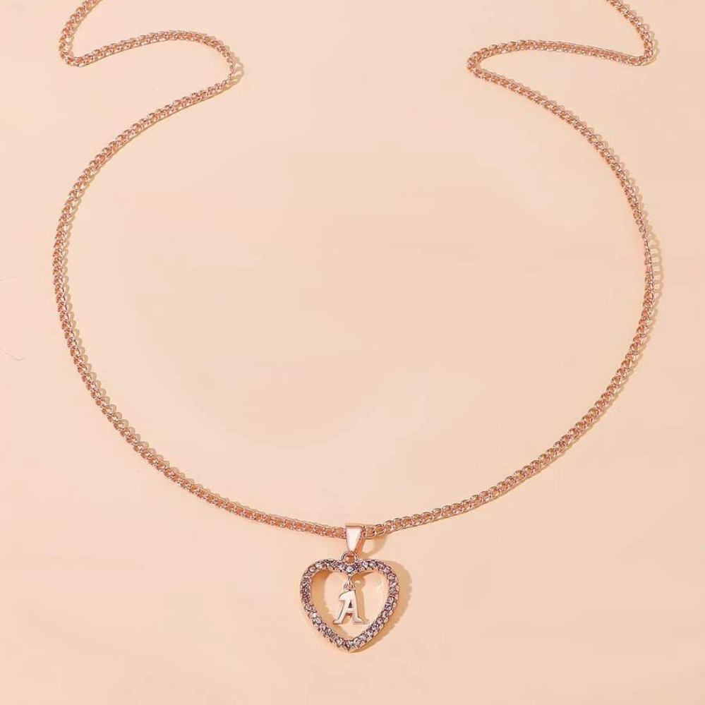 Heart Initial Crystal Necklace - Necklace with Heart Initial Pendant