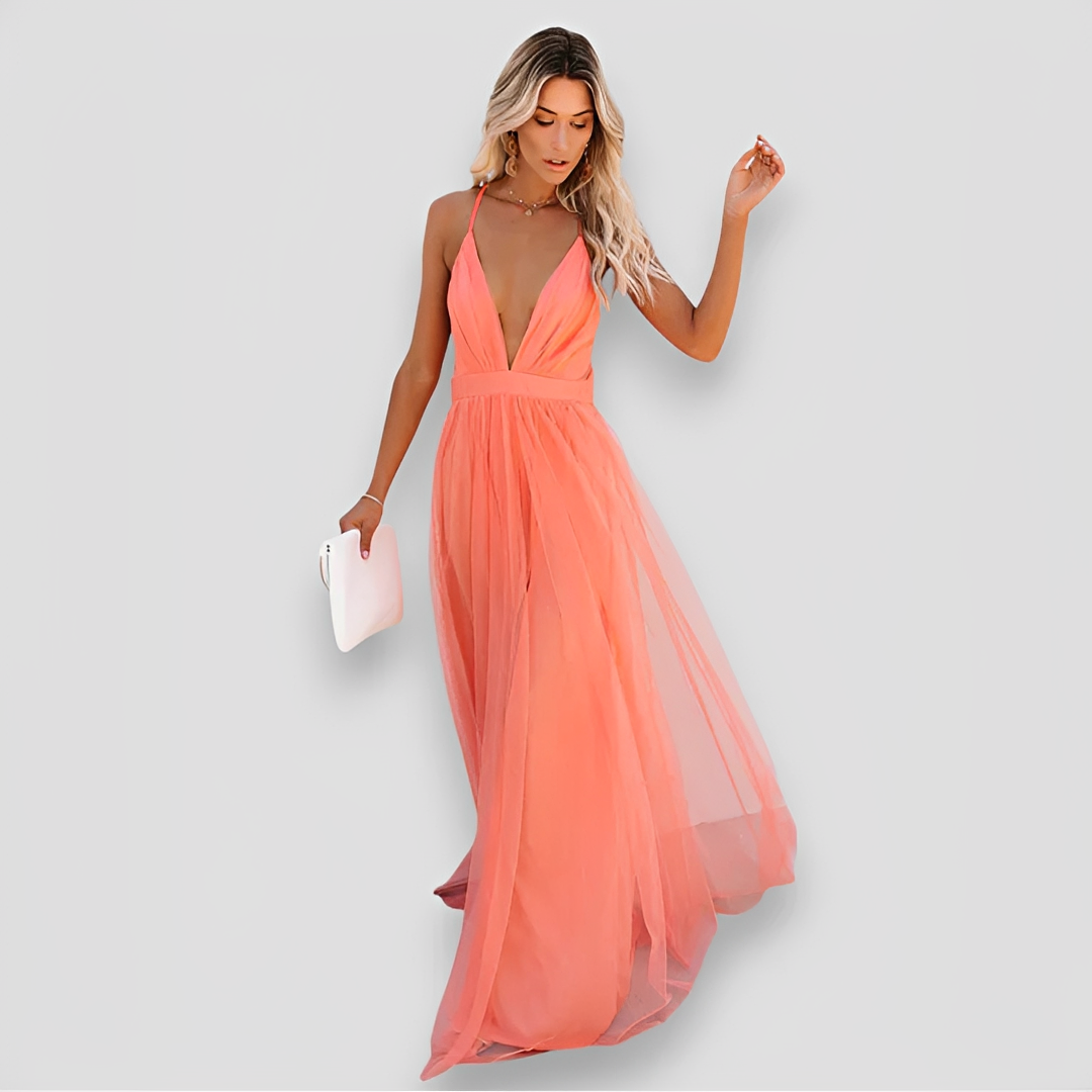 Lidia - Stylish V-Neck Floor-Length Dress
