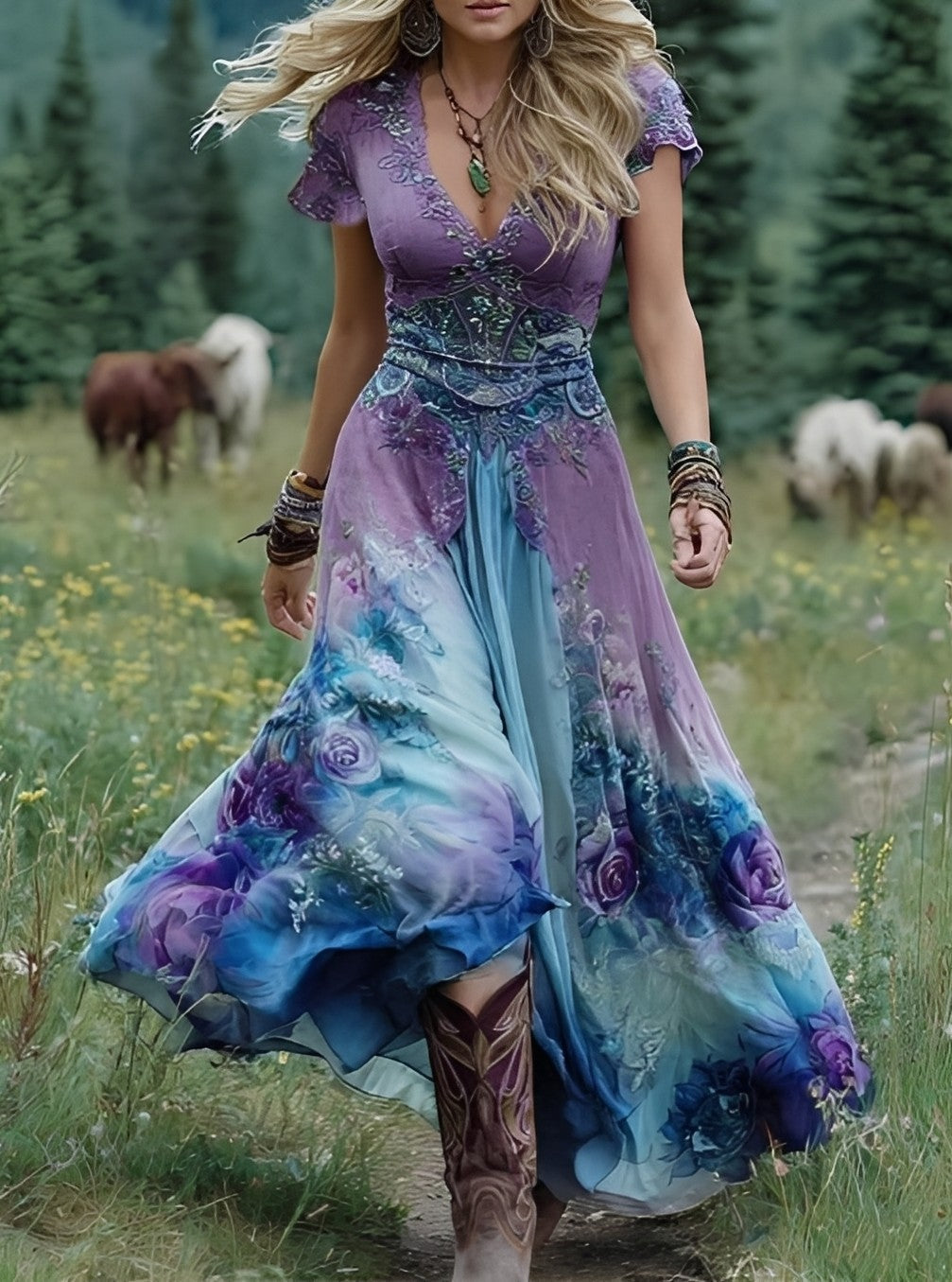 Erica - Stylish maxi dress with floral pattern for women