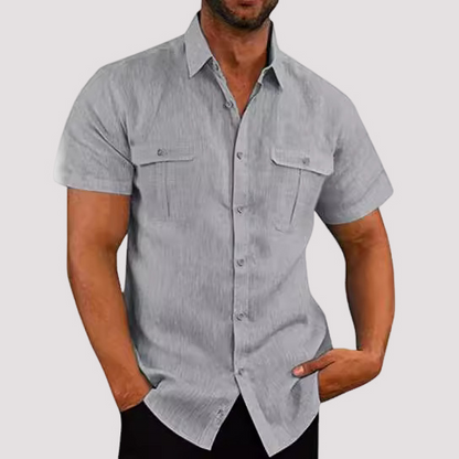 Aaron - Stylish short-sleeve shirt with button placket for men