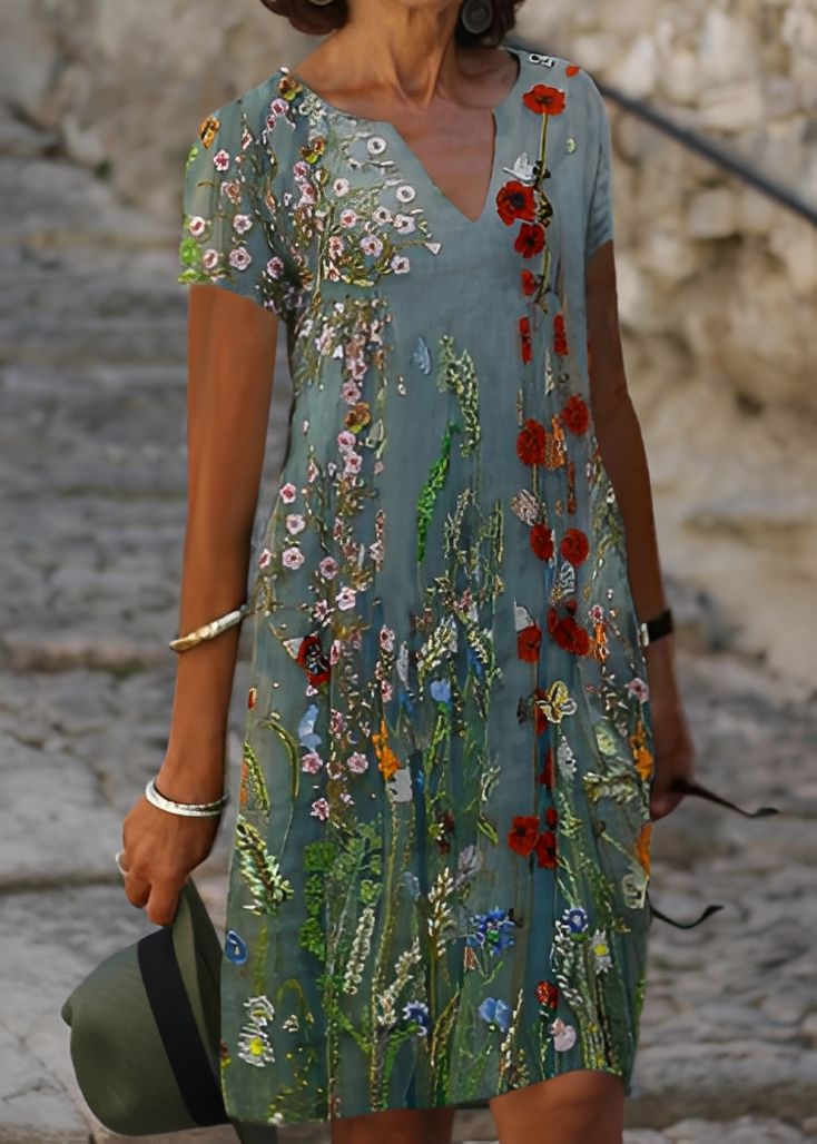 Kristina - Trendy women's short-sleeve floral dress